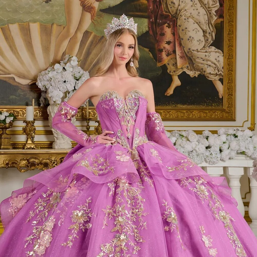 New Sleeveless Strapless Ball Gown w/ Floral Lace Embroidery & Sequins GL3647